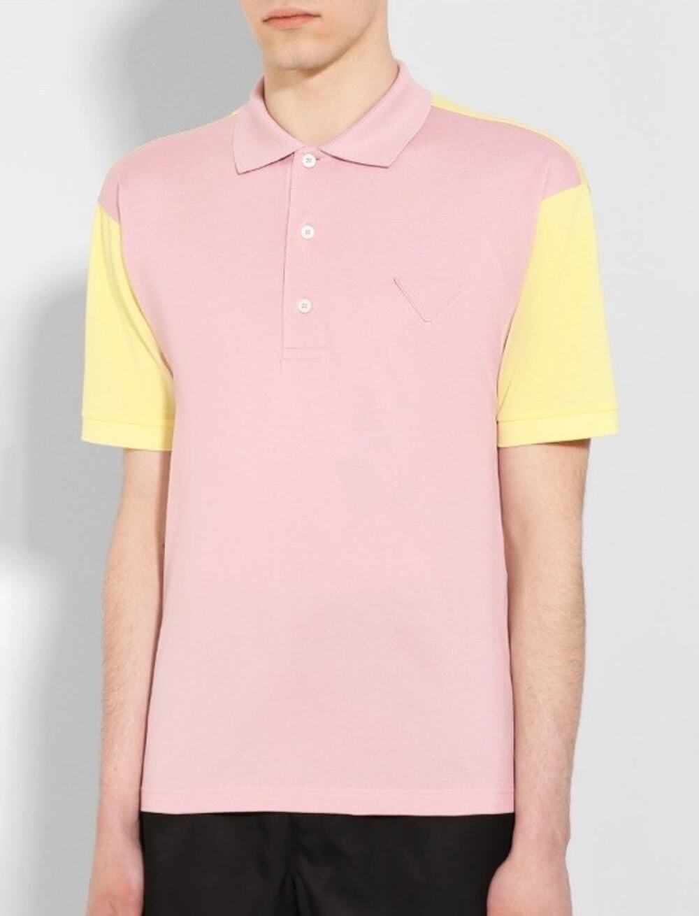 prada authentic Logo Patch Colour-block Polo Shirt In Pink yellow sz XL